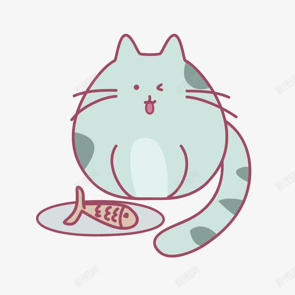 猫咪和小鱼png免抠素材_88icon https://88icon.com 卡通 可爱 小鱼 尾巴 手绘 猫咪 盘子 绿色的 胡须