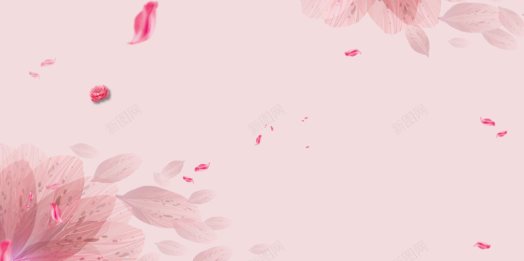 浪漫粉色叶子女性海报背景模板背景