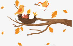 秋季树枝素材秋季立秋树枝鸟窝矢量图高清图片