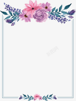 手绘风粉紫色花朵边框矢量图素材
