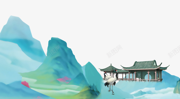 蓝色渐变水彩风景图psd免抠素材_88icon https://88icon.com 凉亭 动物 水彩 渐变 蓝色 蓝色渐变水彩风景图 风景图