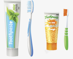 白胶粉两支牙刷和不同口味的牙膏实物高清图片