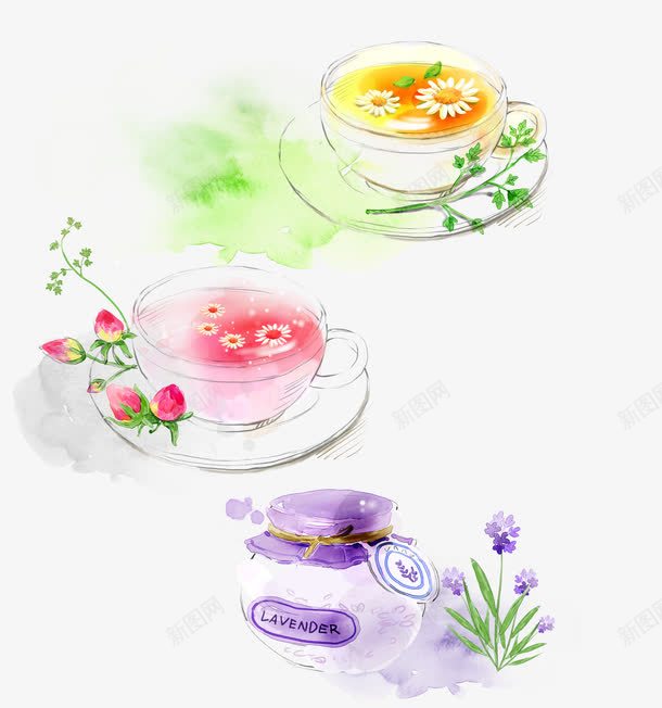 水彩花茶png免抠素材_88icon https://88icon.com 句话 手绘 水彩 玫瑰 花茶 薰衣草