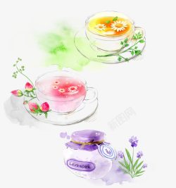 水彩花茶素材