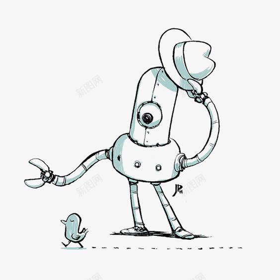 机器人与小鸡png免抠素材_88icon https://88icon.com 卡通机器人 卡通风 小机器人 小鸡 戴帽子的机器人 手绘图案 手绘机器人 牛仔帽 礼帽 简约机器人 绅士 行礼