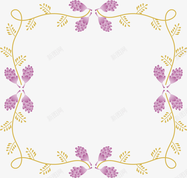美丽紫色花朵框架png免抠素材_88icon https://88icon.com 春天 春季 春日 自然 花朵框架 花藤 藤蔓 边框纹理