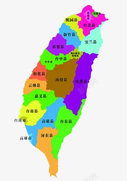 彩色台湾地图和行政区域划分素材
