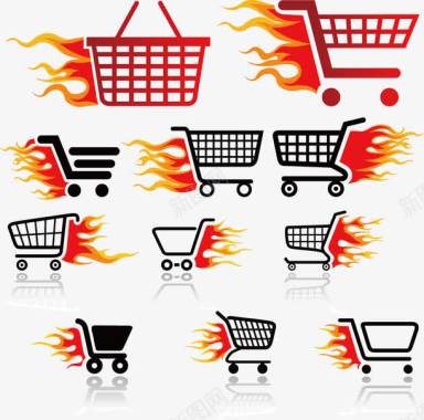 超市打折各式火焰购物车图标图标