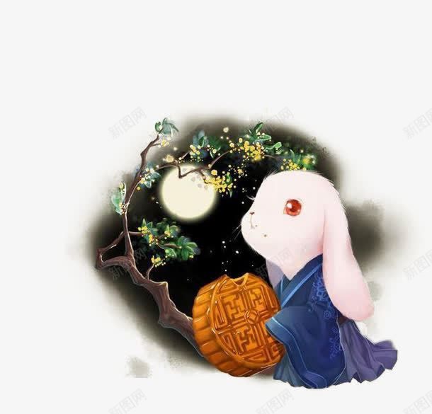 中秋png免抠素材_88icon https://88icon.com 中秋节 兔书生 兔子挑着 兔宝宝 圆月 月亮 月兔 月桂 桂花 玉兔