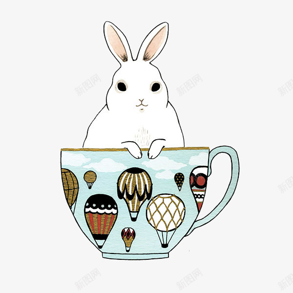 坐在杯子里的兔子psd免抠素材_88icon https://88icon.com 创意设计 卡片封面 手绘插画