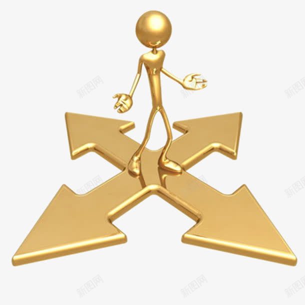 3D金色小人png免抠素材_88icon https://88icon.com 3D 三维 十字路口 卡通 思考 立体 箭头 金色小人 闪耀小人
