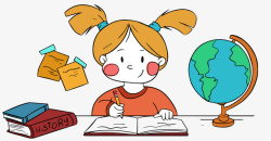 卡通小女孩学习复习地理知识矢量图素材