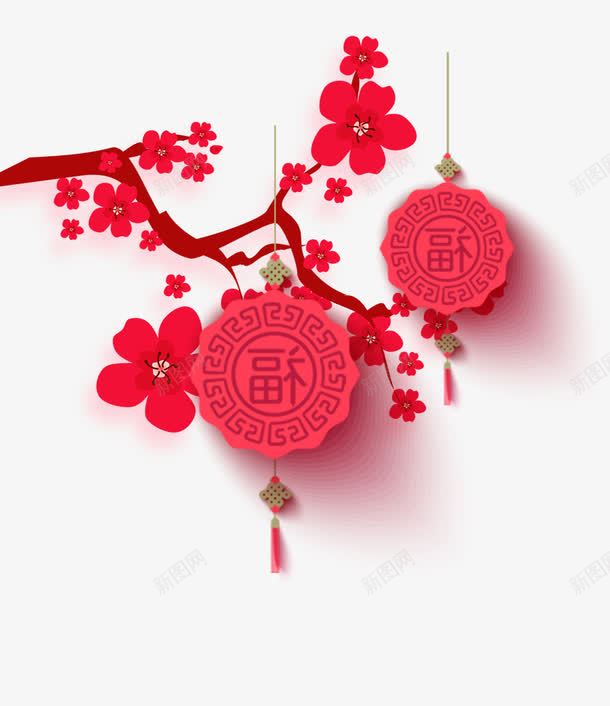 2018新年喜庆桃花与立体灯笼背景png免抠素材_88icon https://88icon.com 2018新年 传统节日 喜庆背景 新年 欢度新春 狗年 立体