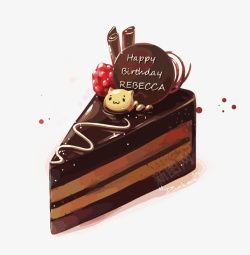 红酒夹心巧克力卡通手绘水彩黑色的三角夹心蛋糕高清图片