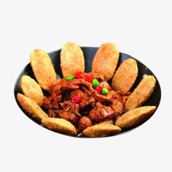 炖菜油脂馒头片铁锅炖鸡高清图片