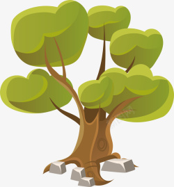 绿色方向标绿色树木石头卡通风格树木指示牌矢量图高清图片