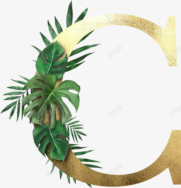 创意植物字母Cpng免抠素材_88icon https://88icon.com PNG 字母 森林 植物 金色