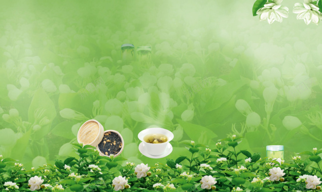 淡绿色茶广告茉莉花背景