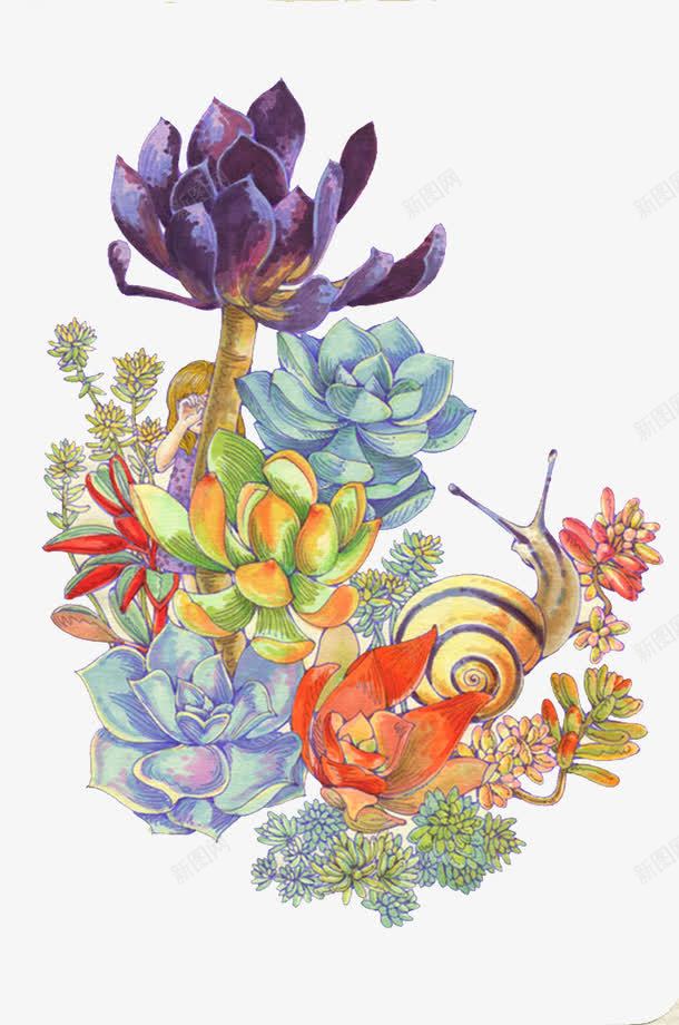 多肉里女孩与蜗牛捉迷藏png免抠素材_88icon https://88icon.com 多肉 多肉植物 女孩 彩铅 手绘 捉迷藏 植物 水彩 盆栽 肉肉 蜗牛