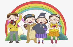 卡通主持彩虹下的孩子高清图片