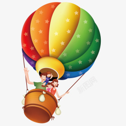 热气球开心坐在热气球上的一家人矢量图高清图片