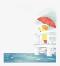 撑伞的小孩手绘水彩插图撑伞的小孩站在海边高清图片