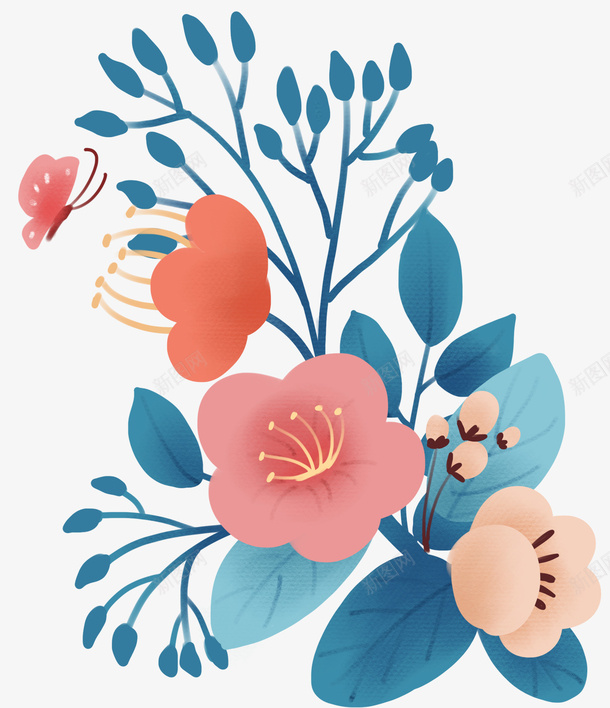 手绘小清新装饰鲜花psd免抠素材_88icon https://88icon.com 手绘插画 春天 花卉 装饰图案 装饰花束 鲜花