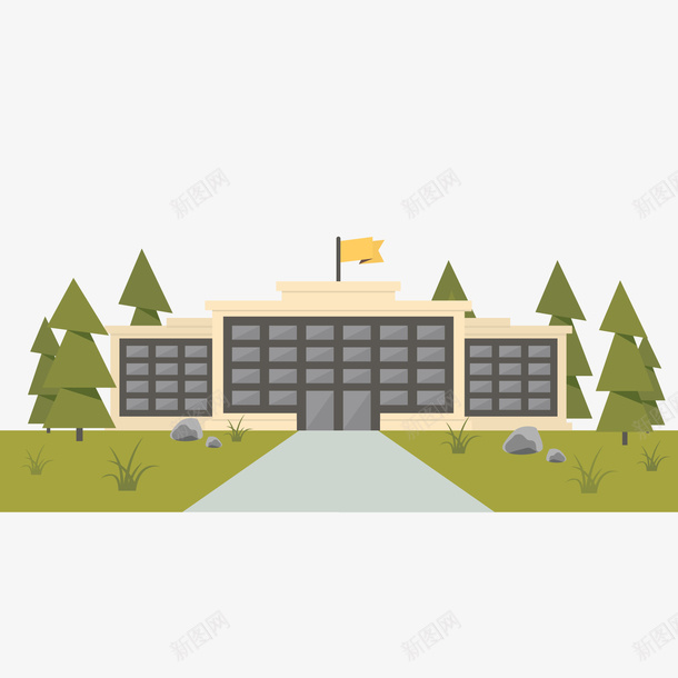 卡通学校建筑物png免抠素材_88icon https://88icon.com 天猫校园季 学校 建筑物 扁平化 教学楼 校门口卡通