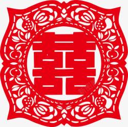 中国风线框红色结婚剪纸帖高清图片