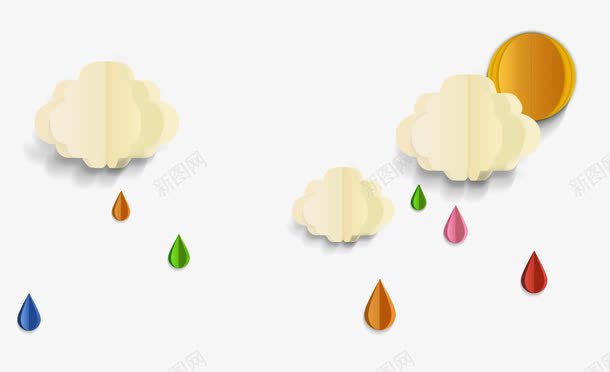 下雨卡通片psd免抠素材_88icon https://88icon.com 下雨 天气 天气预报 太阳 折纸 气候 白云 雨滴
