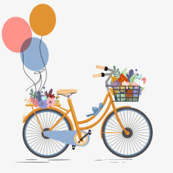 彩色自行车手绘自行车与气球矢量图高清图片