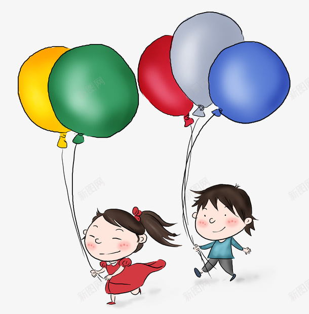 彩色气球手绘小朋友png免抠素材_88icon https://88icon.com 儿童节人物 六一儿童节 卡通人物 彩色气球 活泼的生命 男孩女孩 背景装饰