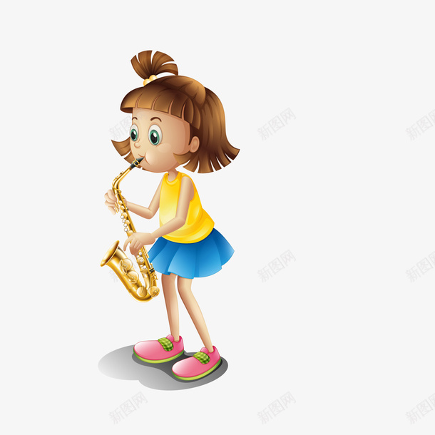 卡通吹萨克斯的女孩png免抠素材_88icon https://88icon.com 乐器 儿童生活节 小朋友音乐 校园文化艺术节 表演 音乐