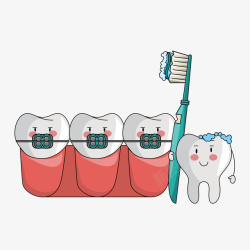 矫正牙齿卡通简约刷牙矢量图素材