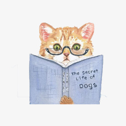 看书剪影手绘卡通看书的猫咪高清图片