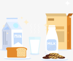 面包牛奶卡通早餐牛奶插画矢量图高清图片