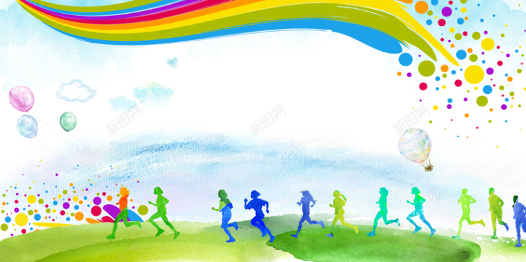 彩色激情马拉松奔跑剪影海报背景背景
