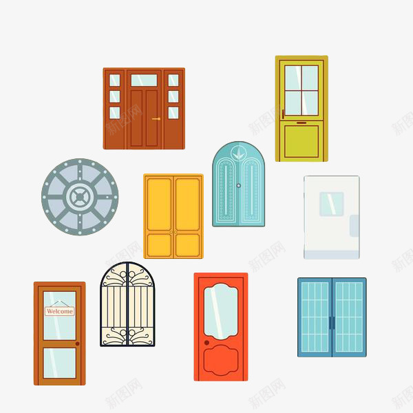 手绘彩色扁平化大门png免抠素材_88icon https://88icon.com 几何 大门 建材 建筑材料 彩色手绘 扁平化 扁平化门 手绘 门