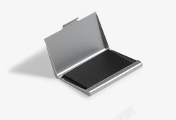 银白色金属名片盒带黑色空白名片素材