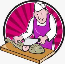 厨师磨刀切鱼卡通图素材