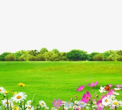 鲜花篱笆大树矢量草地鲜花树高清图片