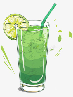 一杯子冰块绿色手绘美味柠檬水海报高清图片