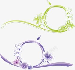 绿色紫色圆形边框法式花纹素材