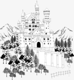黑白城堡建筑线图素材
