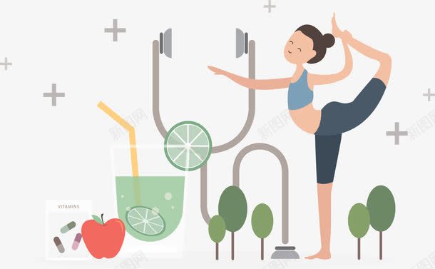 健康生活习惯png免抠素材_88icon https://88icon.com 关爱健康 瑜伽 矢量素材 规律作息 运动