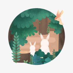 卡通森林风树桩水彩兔子高清图片