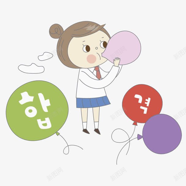 吹气球的女孩png免抠素材_88icon https://88icon.com 卡通 女孩 学生 孩子 手绘 气球 水彩 韩文