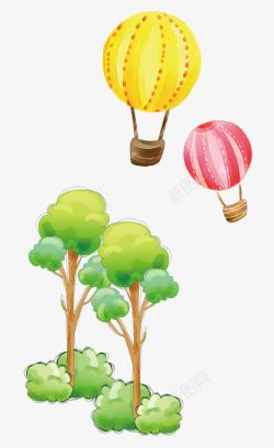 多云热气球树木卡通树木热气球高清图片