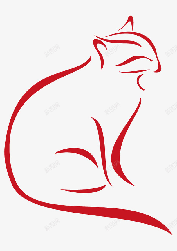 红色简洁线条小猫png免抠素材_88icon https://88icon.com 小猫咪 矢量线条 简洁 简洁红色 简洁线条 红色 红色矢量 线条 线条矢量 线条红色