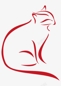 简洁猫咪红色简洁线条小猫高清图片